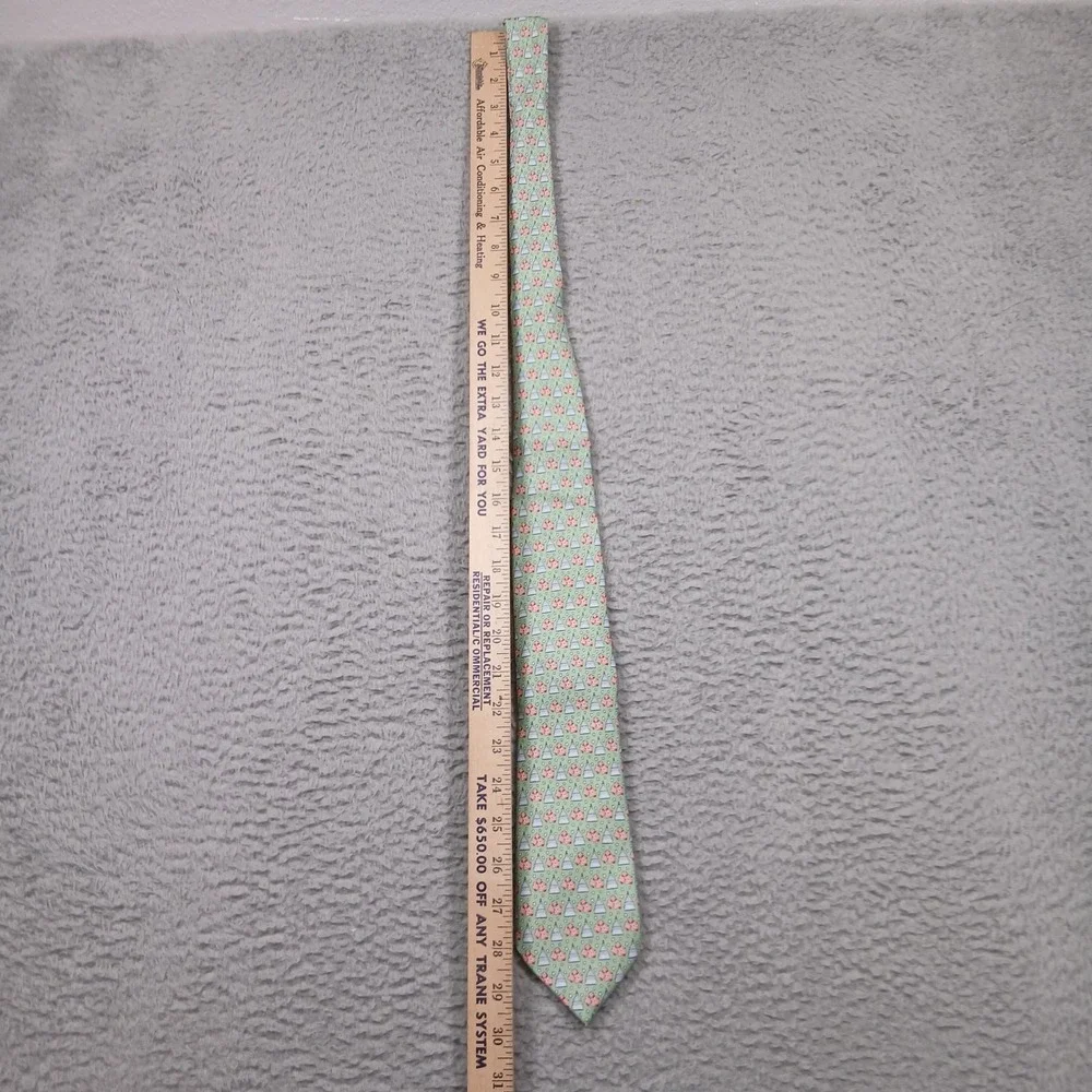 Vineyard Vines Tie Mens One Size Green Floral Silk‎ Custom Collection Designer